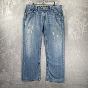 BKE Jeans men's 36x30 Derek Straight Leg Distressed Blue Denim Buckle Western